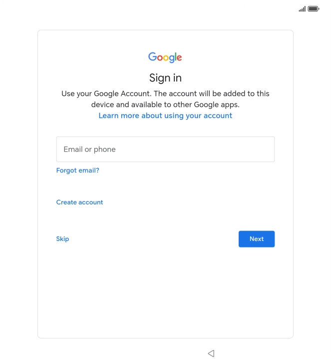 Press Email or phone and key in the username for your Google account.