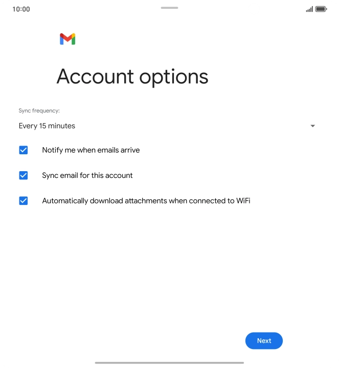If this screen is displayed, you email account has been recognised and set up automatically. Follow the instructions on the screen to key in more information and finish setting up your email account.