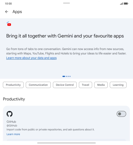 Press the indicator next to the required extension to turn on the function.