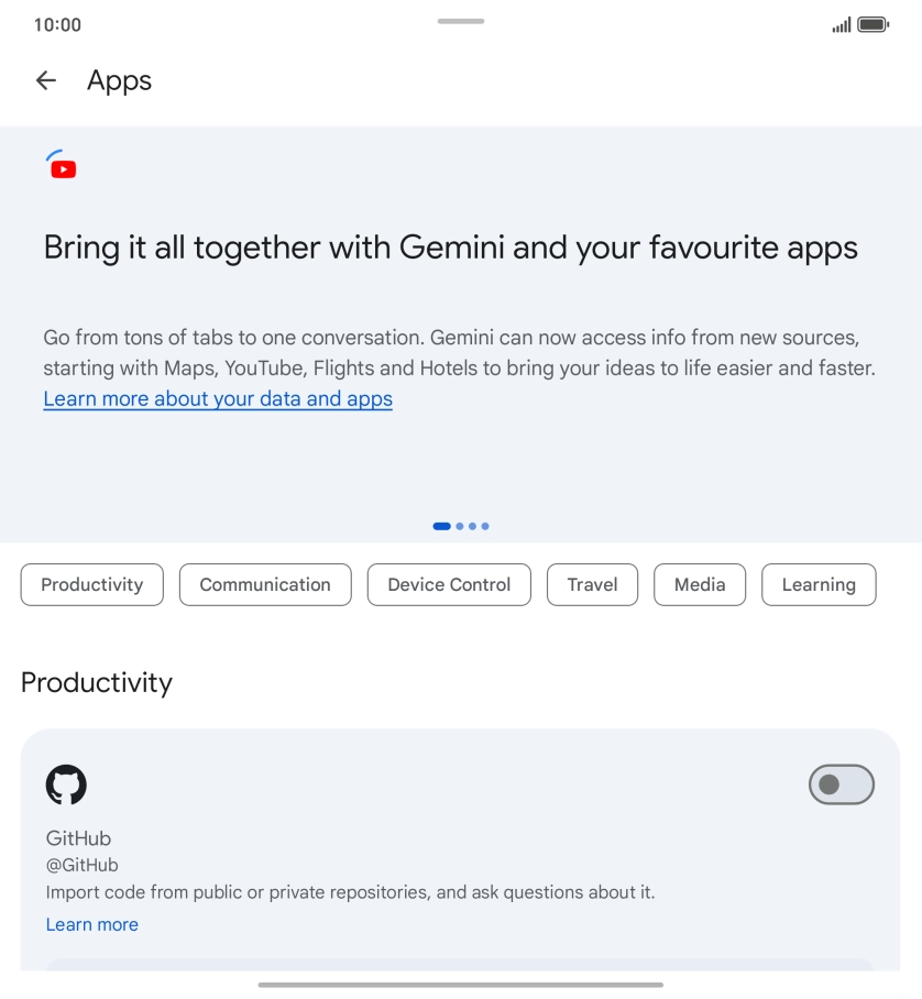 Press the indicator next to the required extension to turn on the function.