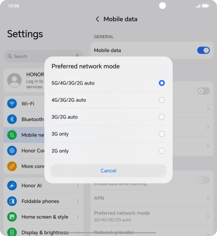Press the required network mode. Press the required network mode.