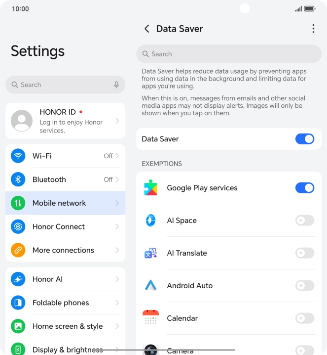 Press the indicators next to the required apps to turn the function on or off.