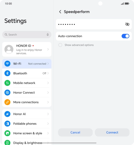Key in the password for the Wi-Fi network and press Connect.