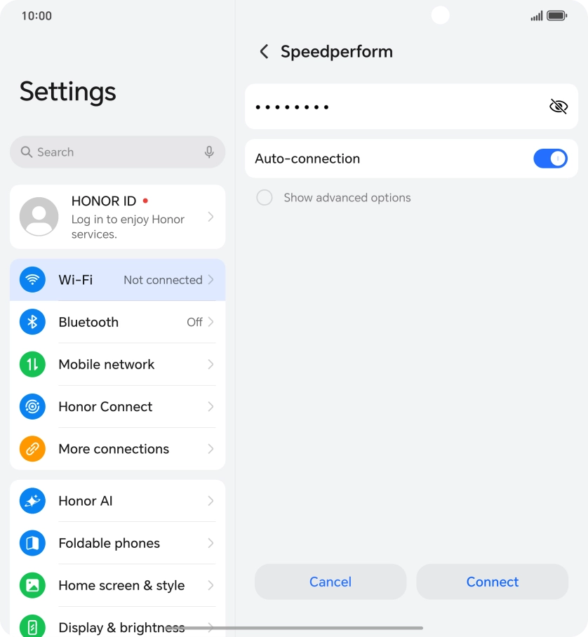 Key in the password for the Wi-Fi network and press Connect.