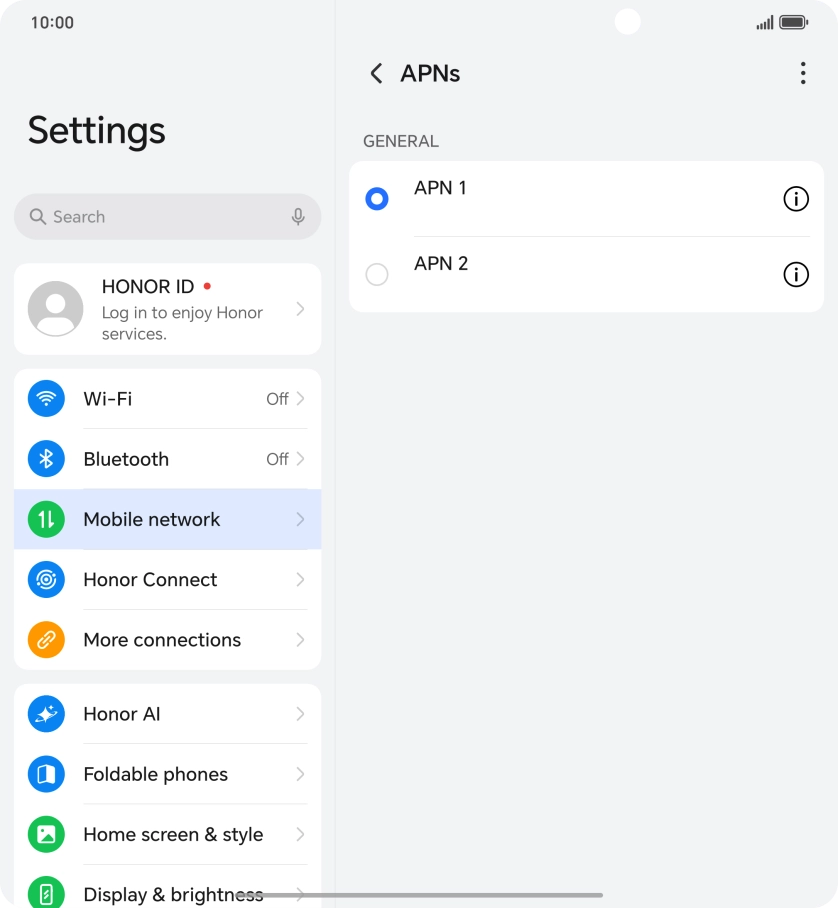 Press the field next to the data connection to activate it.