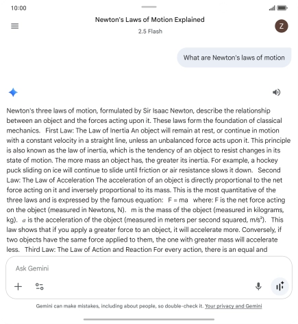 Transcription of the conversation with Gemini Live is now displayed.