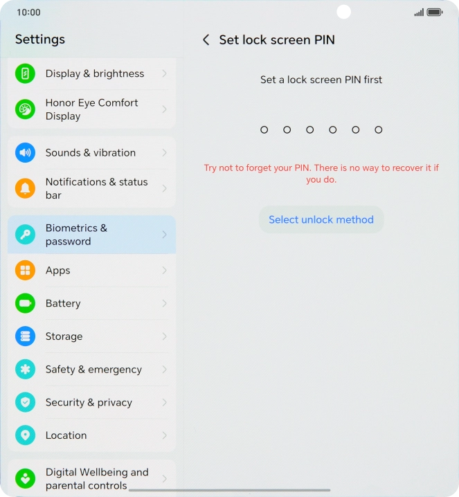 Press Select unlock method.