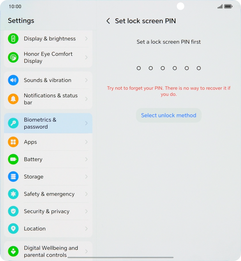 Press Select unlock method.
