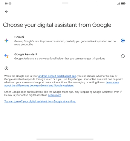 Press the required voice control assistant.