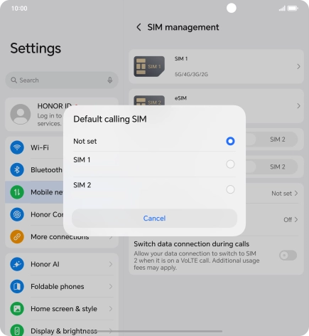 Press the required setting.