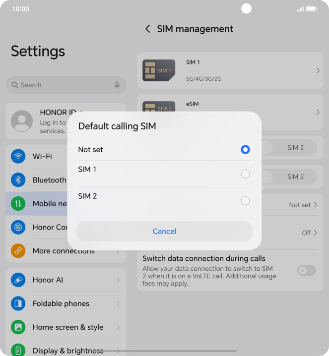 Press the required setting.