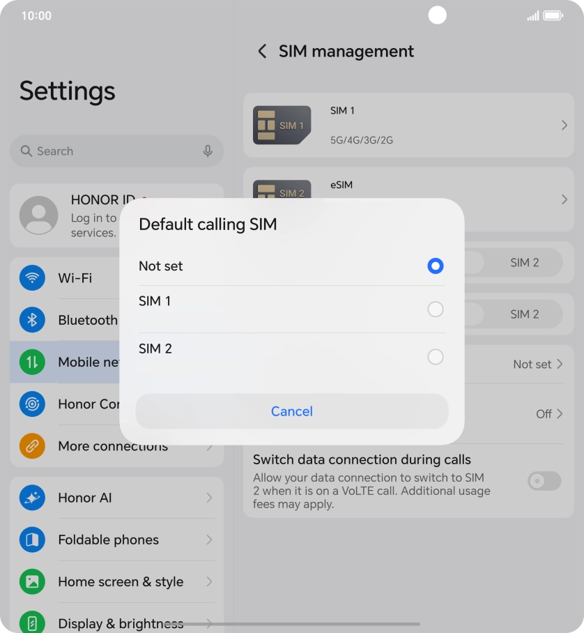 Press the required setting.