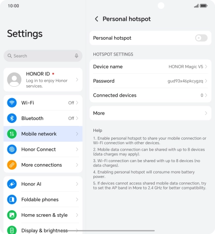 Press Device name and key in the required name for the Wi-Fi hotspot.