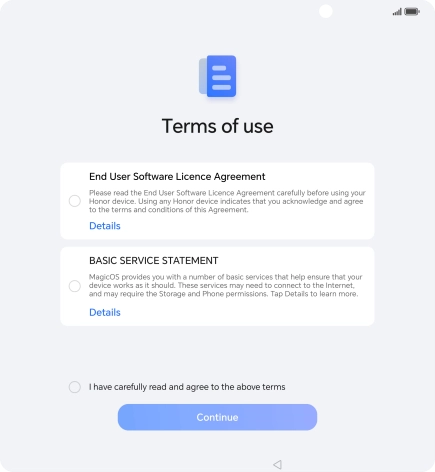 Press the field to accept the licence agreement.