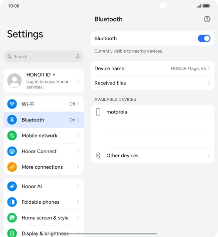 Press the required Bluetooth device and follow the instructions on the screen to pair the device with your phone.
