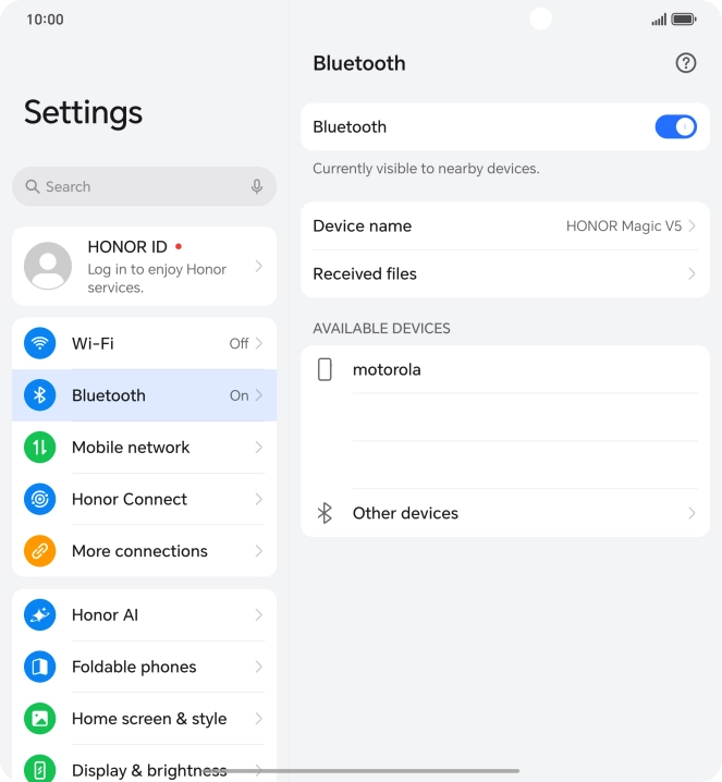 Press the required Bluetooth device and follow the instructions on the screen to pair the device with your phone.