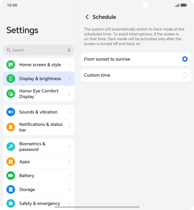 Press the required setting. Press the required setting.