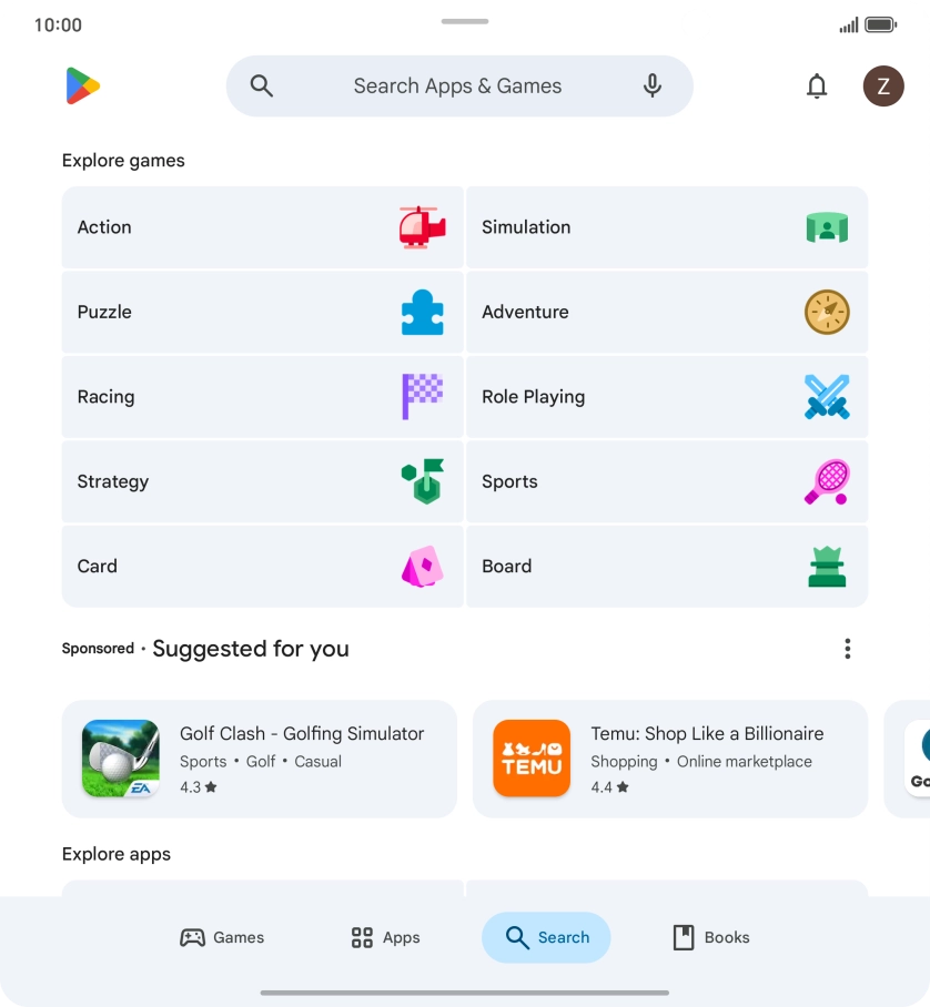 Press the search field.