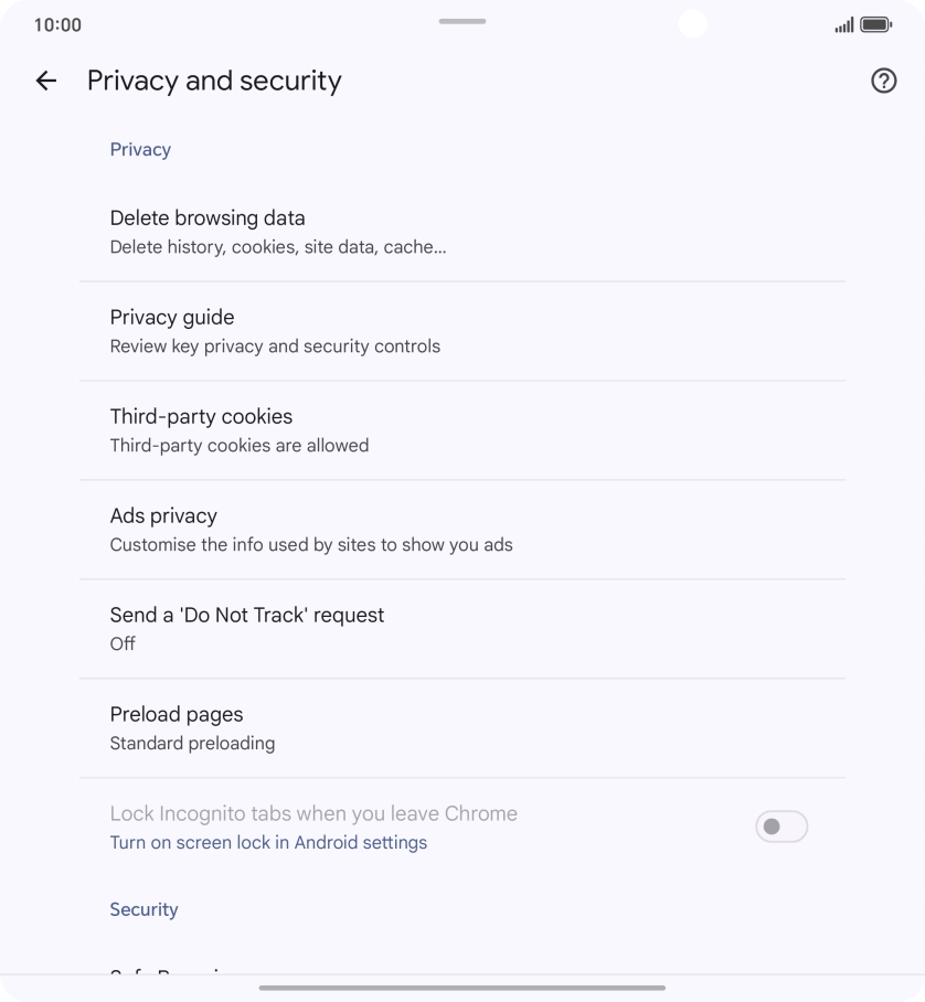Press Delete browsing data.
