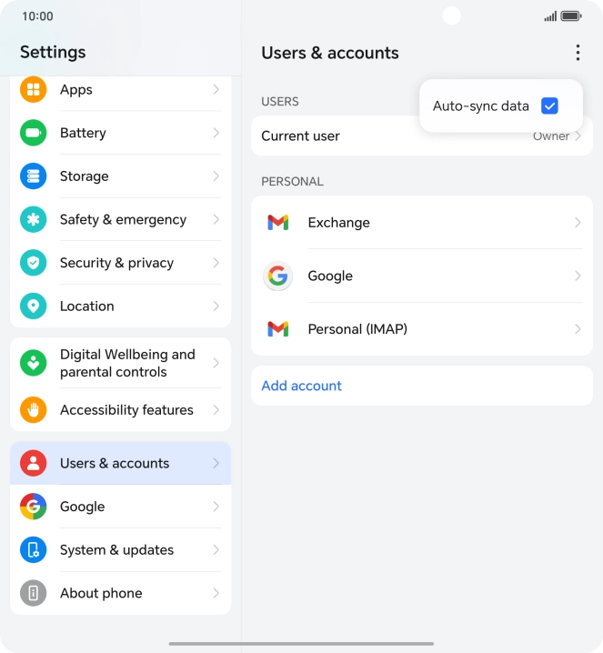 Press Auto-sync data to turn the function on or off. Press Auto-sync data to turn the function on or off.