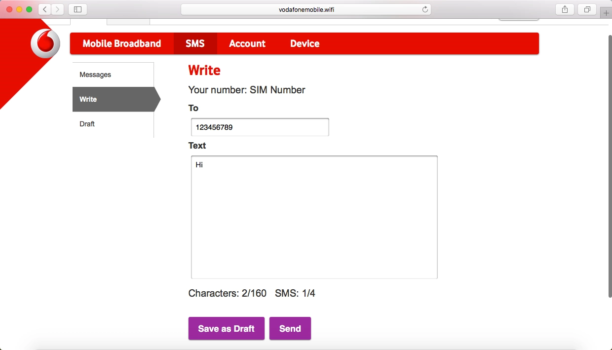 Click Send when you've written your text message.