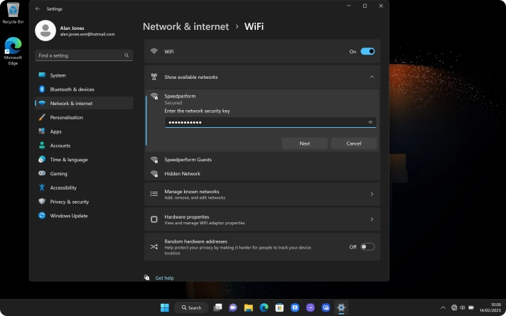 Key in the password for the Wi-Fi network and click Next.