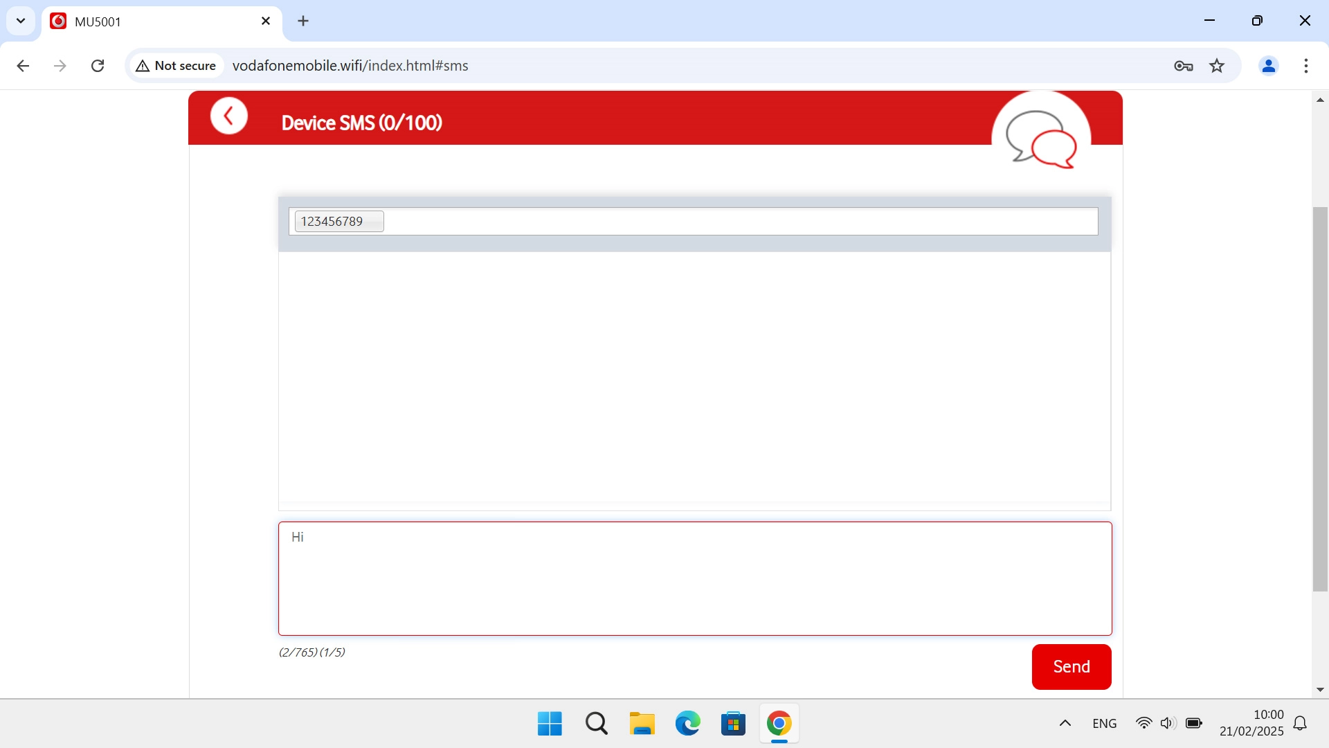 Click Send when you've written your text message.