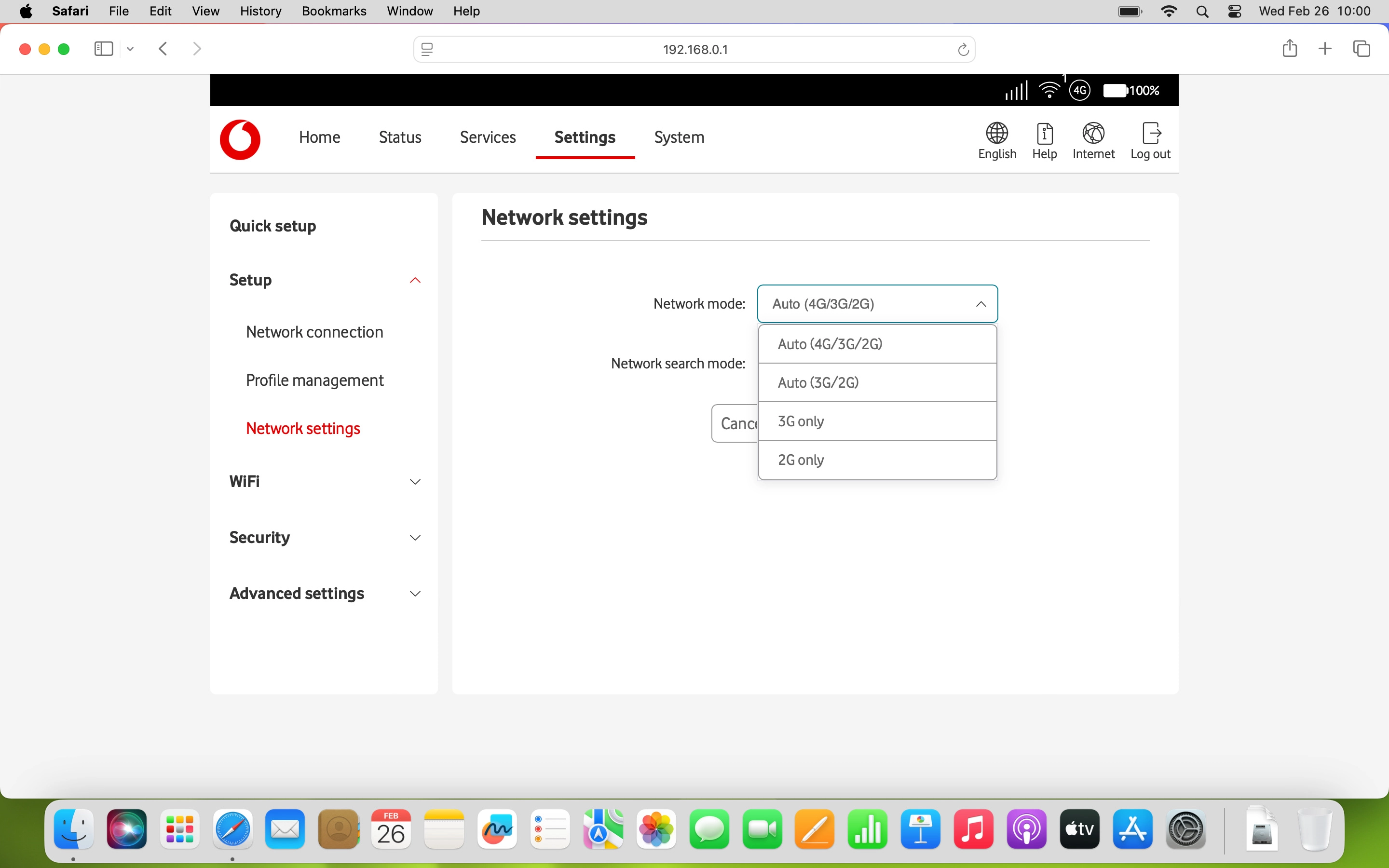 Click the required setting.