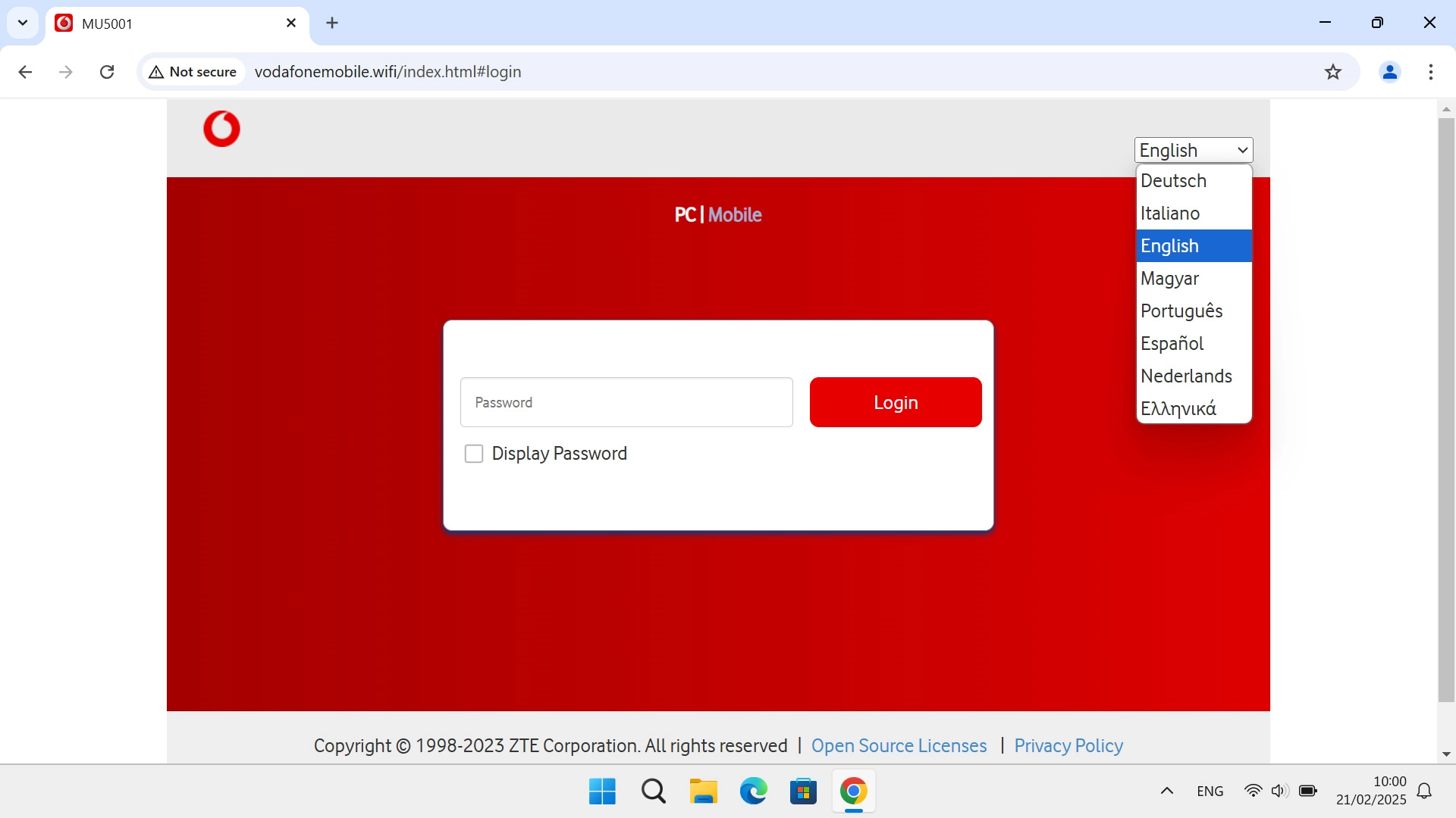Click the required language.