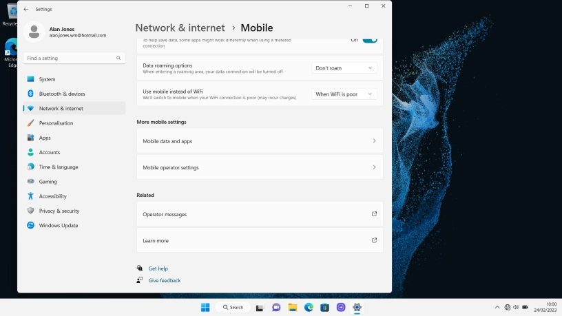 Click Mobile operator settings.