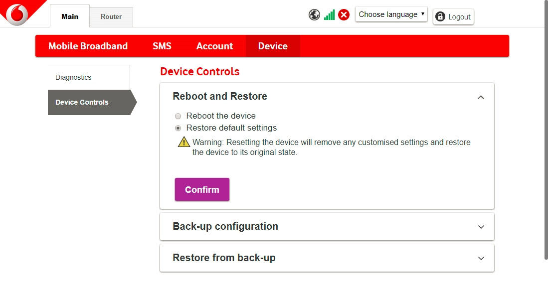 Click Confirm and wait while your router restores the factory default settings.