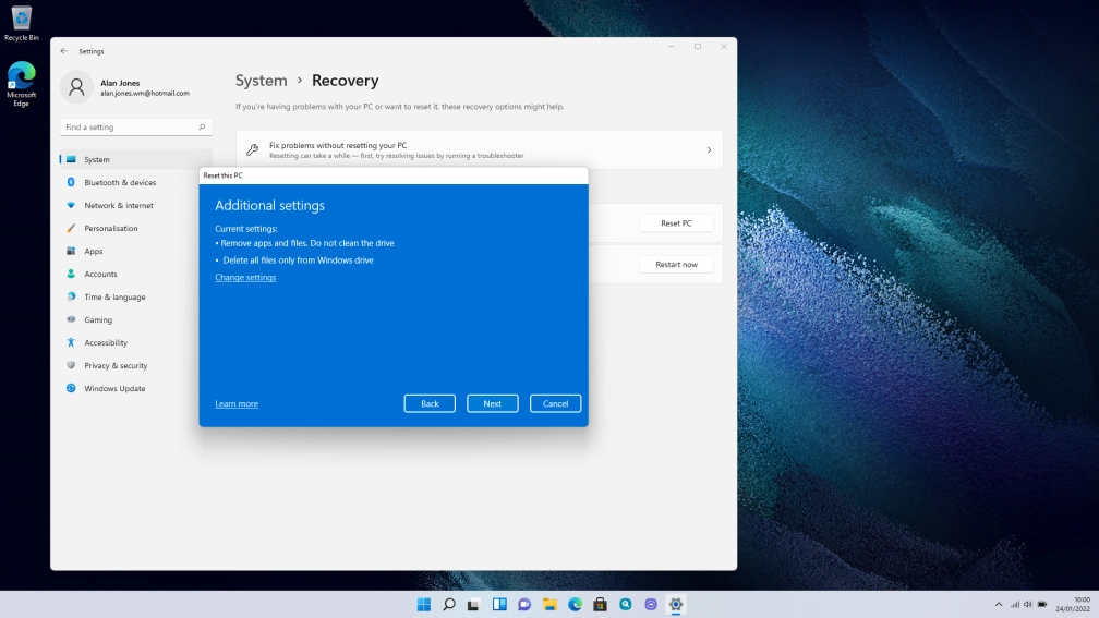 Click Change settings.
