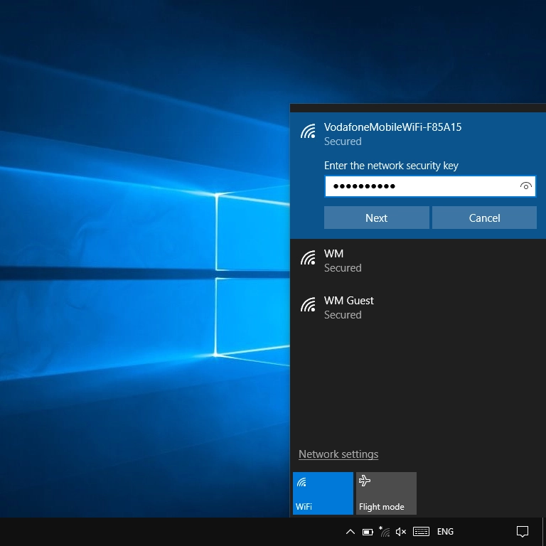 Key in the password for your Wi-Fi hotspot and click Next.