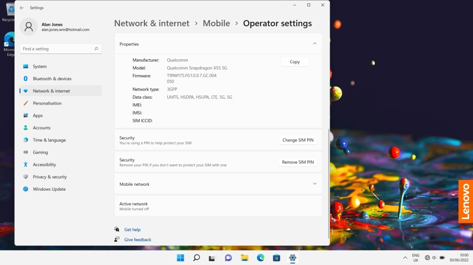 Your laptop's IMEI number is displayed next to IMEI:.