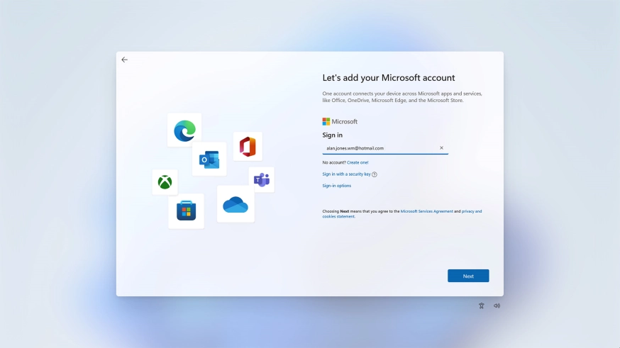 Key in the username for your Microsoft account and click Next.