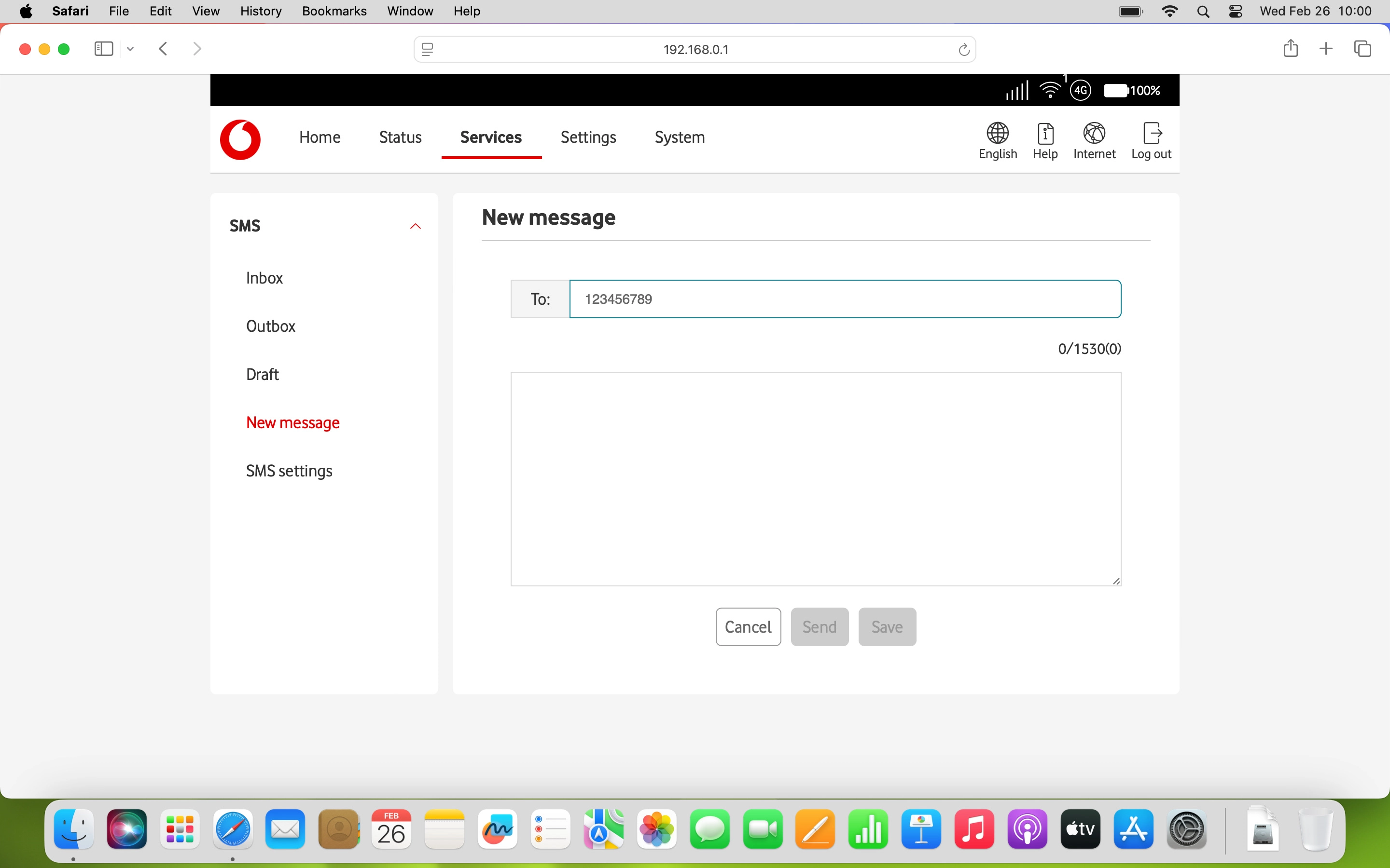 Click the text input field and write the text for your text message.