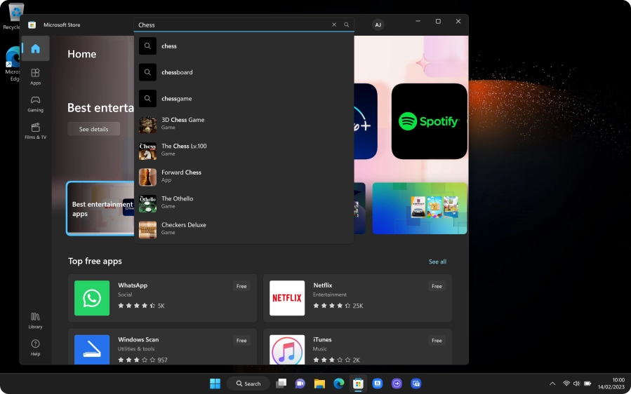 Key in the name or subject of the required app and click the search icon.