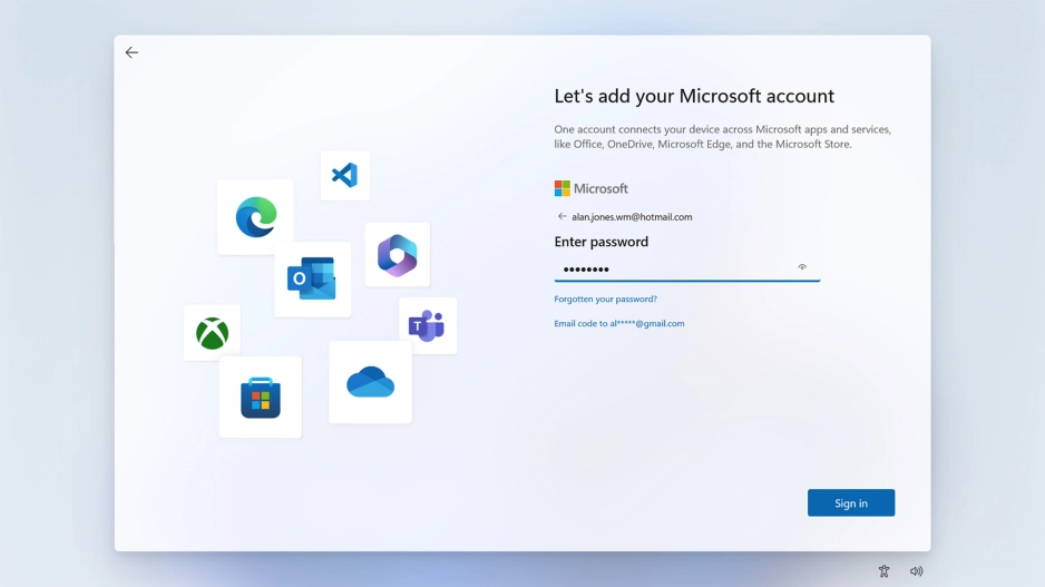 Key in the password for your Microsoft account and click Sign in.