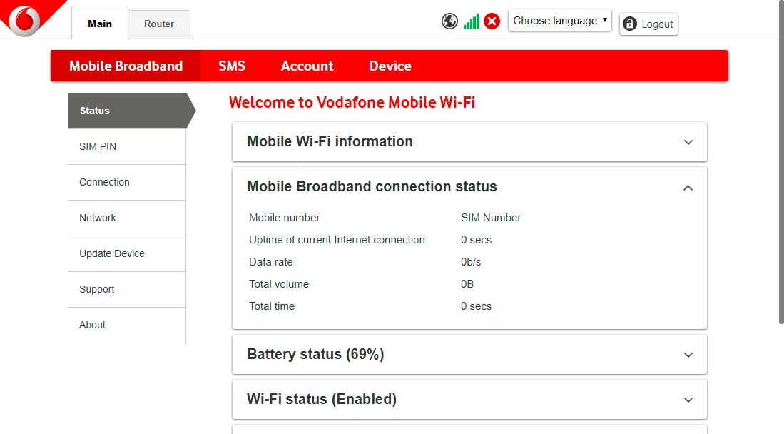 The internet connection information is displayed.