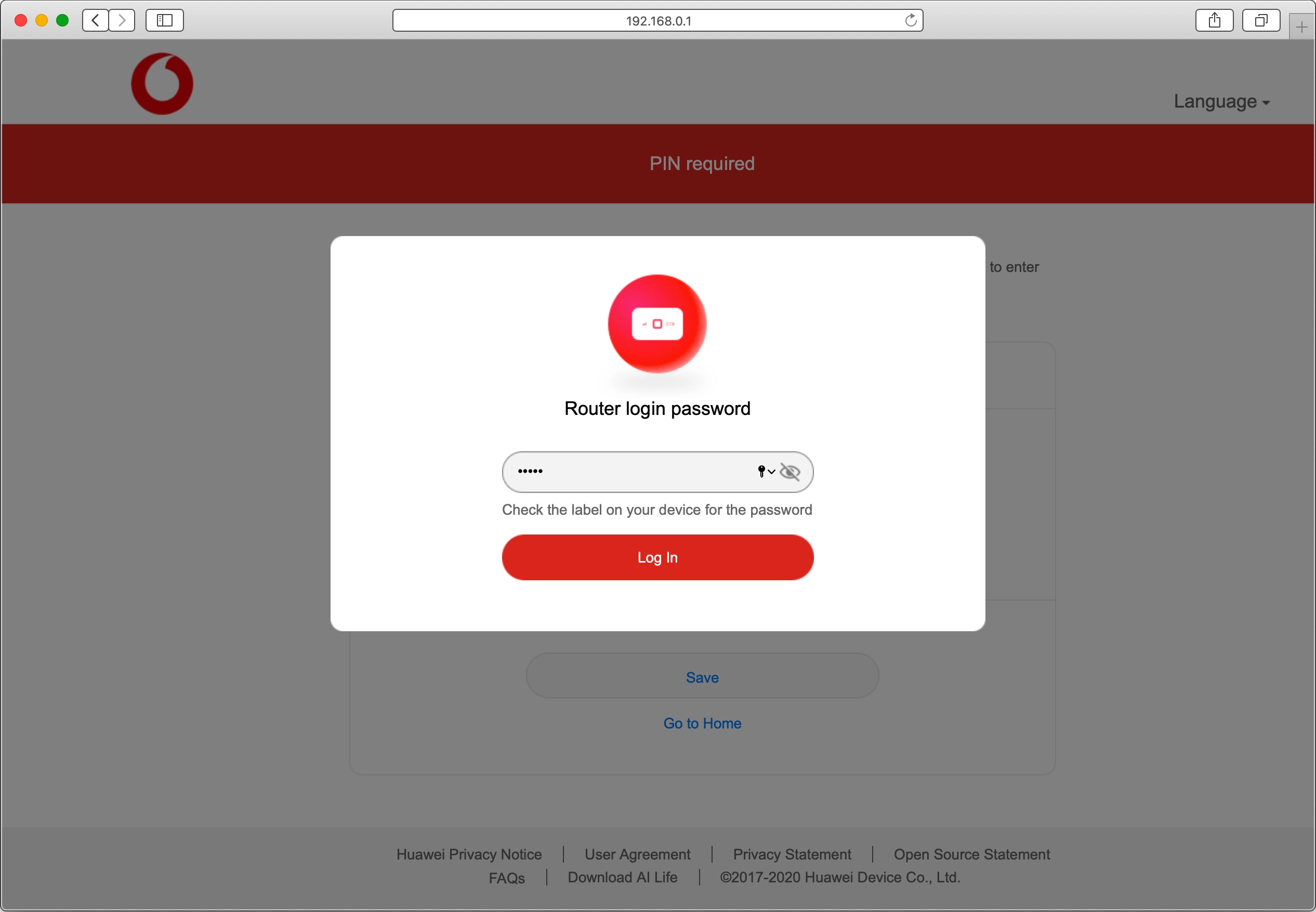 Key the password for your router and click Log In.
