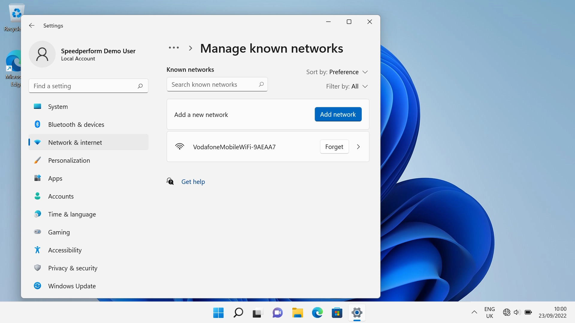 Click Forget next to the required Wi-Fi hotspot.