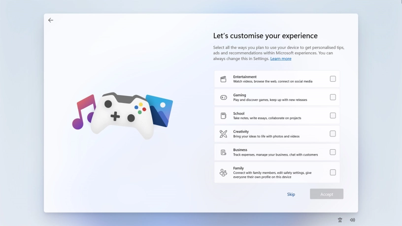 Click the fields next to the required categories to receive customised tips and suggestions.