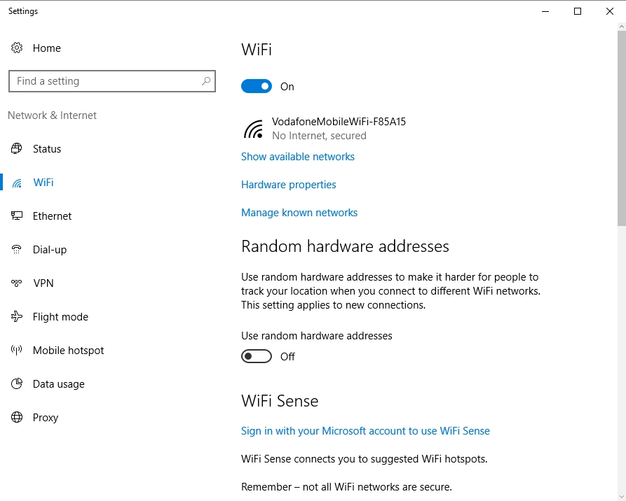 Click Manage known networks.