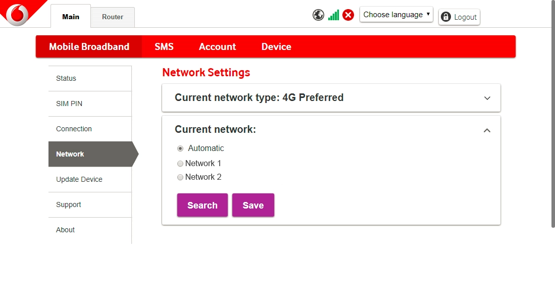 Click the field next to the required network.