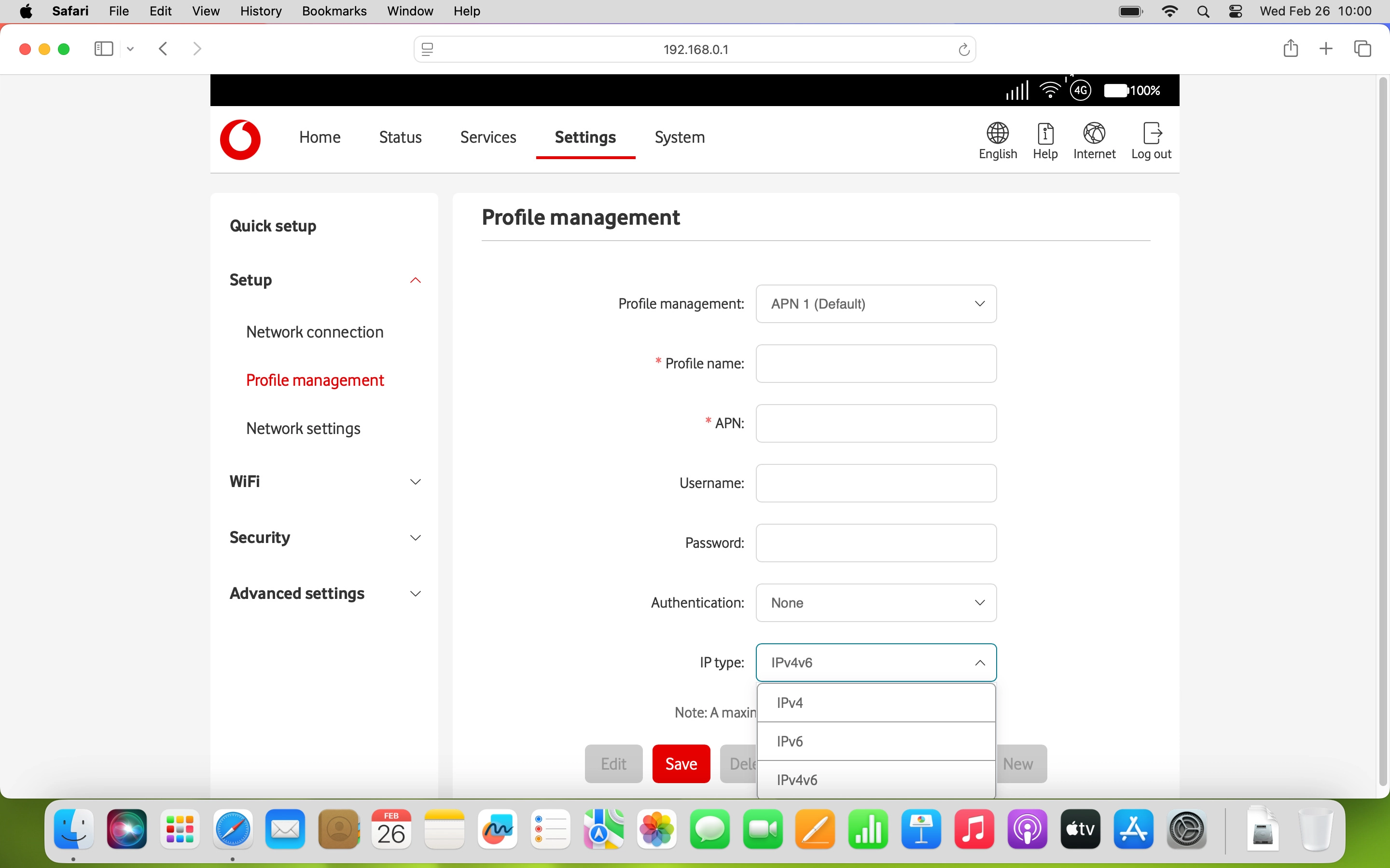 Click the required setting.