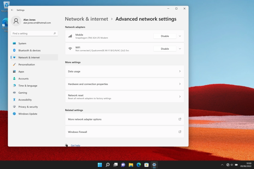 Click Network reset.