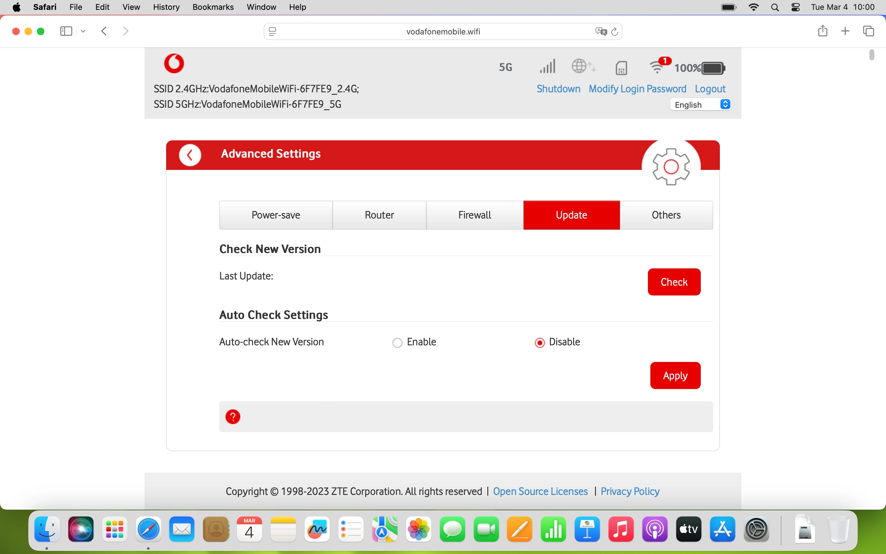 Click Check. If a new firmware version is available, it's displayed. Follow the instructions on the screen to update the router firmware.