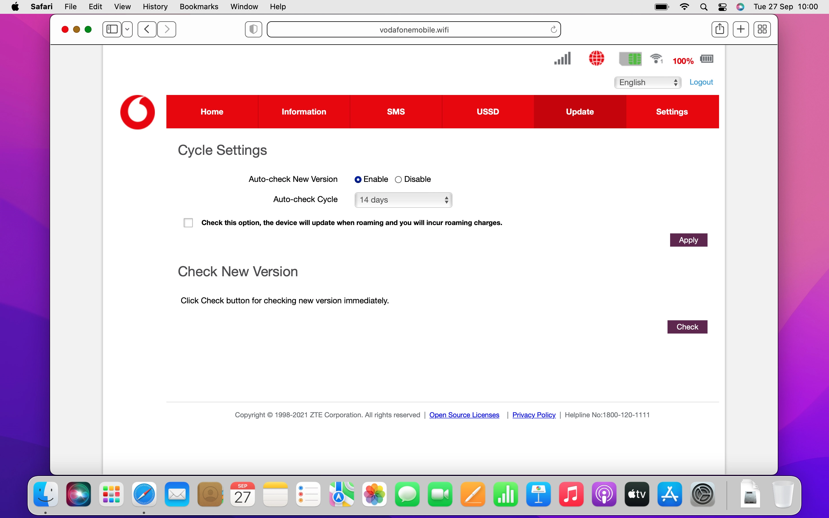 In Update you can update the router firmware and select settings for automatic update.
