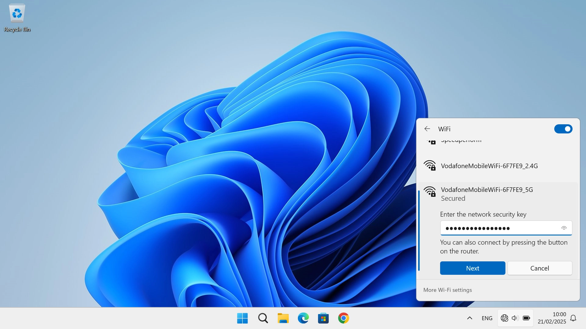 If you're asked to key in the password for your Wi-Fi hotspot do so, and click Next.