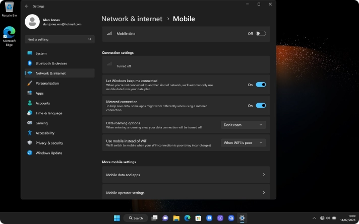 Click Mobile operator settings.